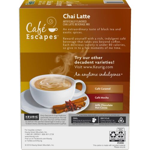 cafe escapes chai latte kcups box side