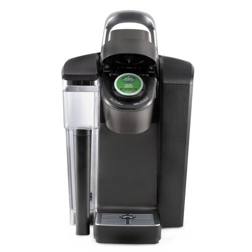 keurig coffee maker with brew lid up and kcup in chamber