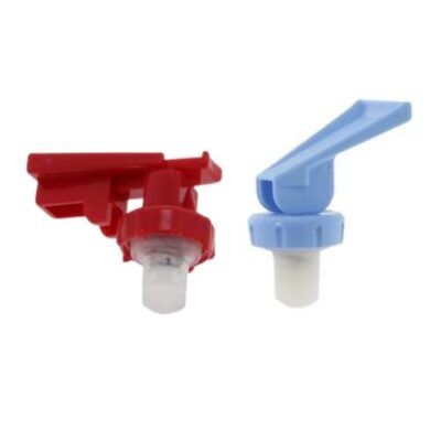 blue and red water dispenser spigots