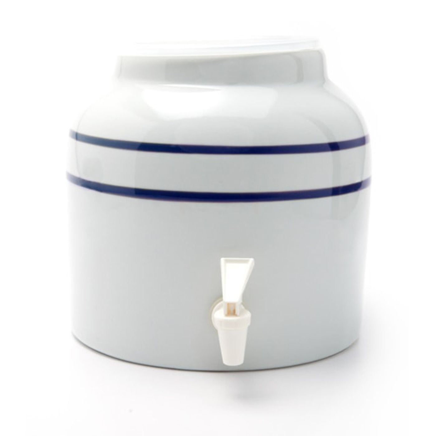 ceramic water dispenser crock with blue stripes
